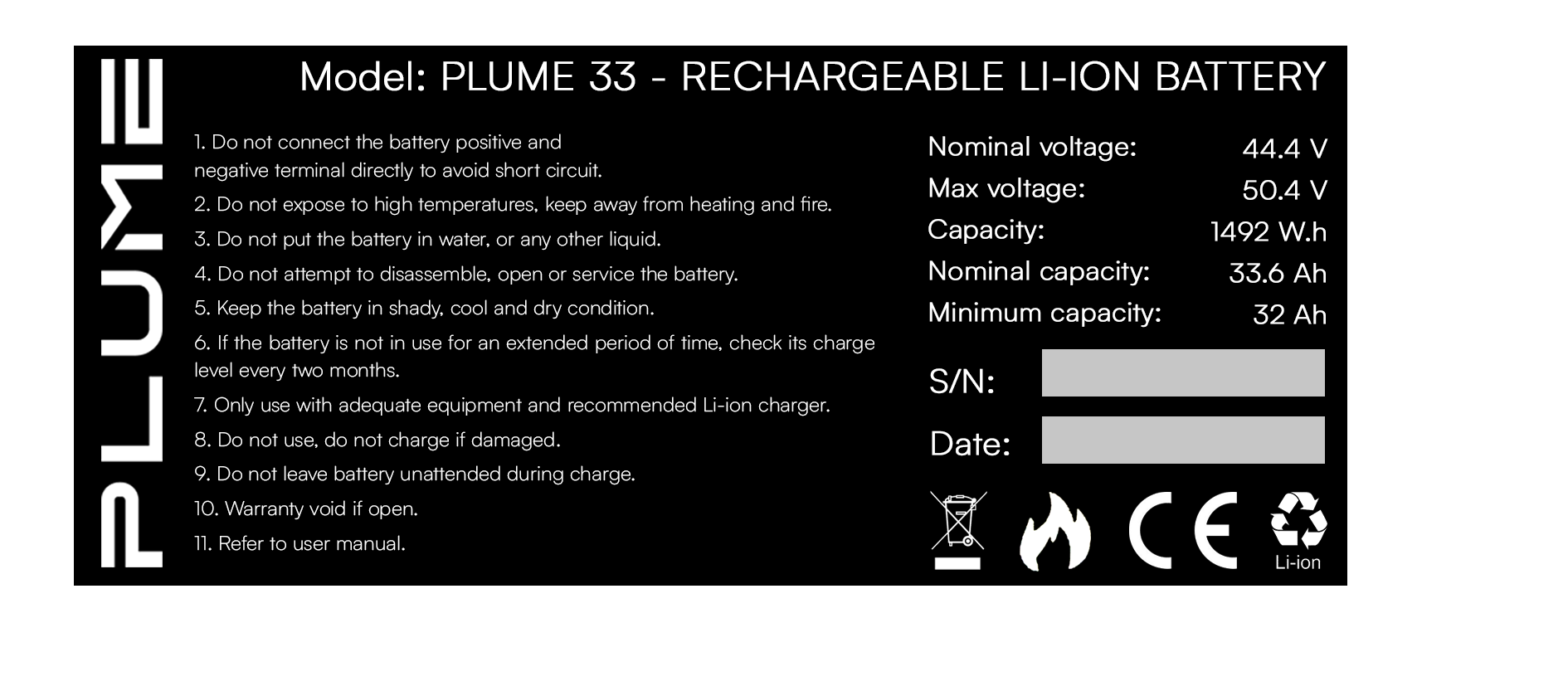 Battery label - 33.6 A.h